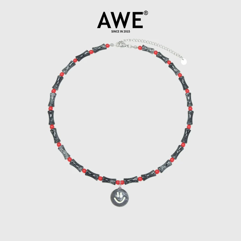 AWE Smiley Face Bamboo Beaded Necklace