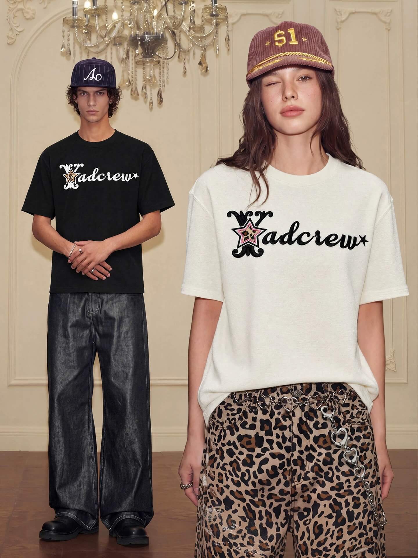YADcrew Leopard Star 3D Logo Embroidered Tee