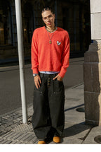 STEEPC Wool Blend Heart Patch Knit Sweater