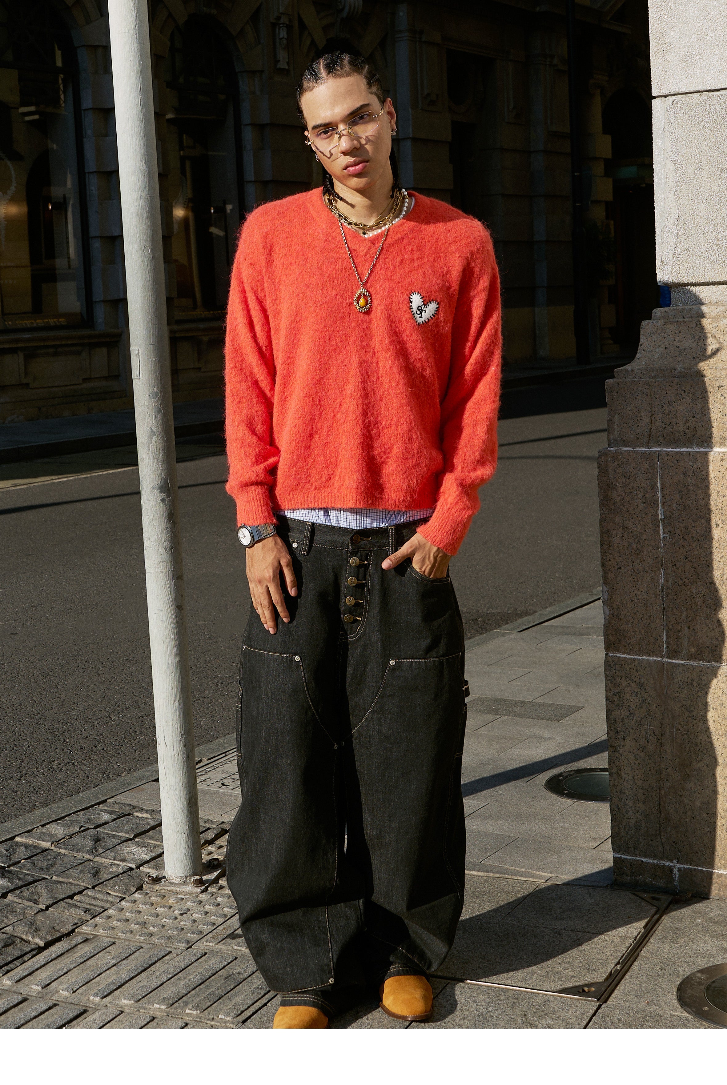 STEEPC Wool Blend Heart Patch Knit Sweater