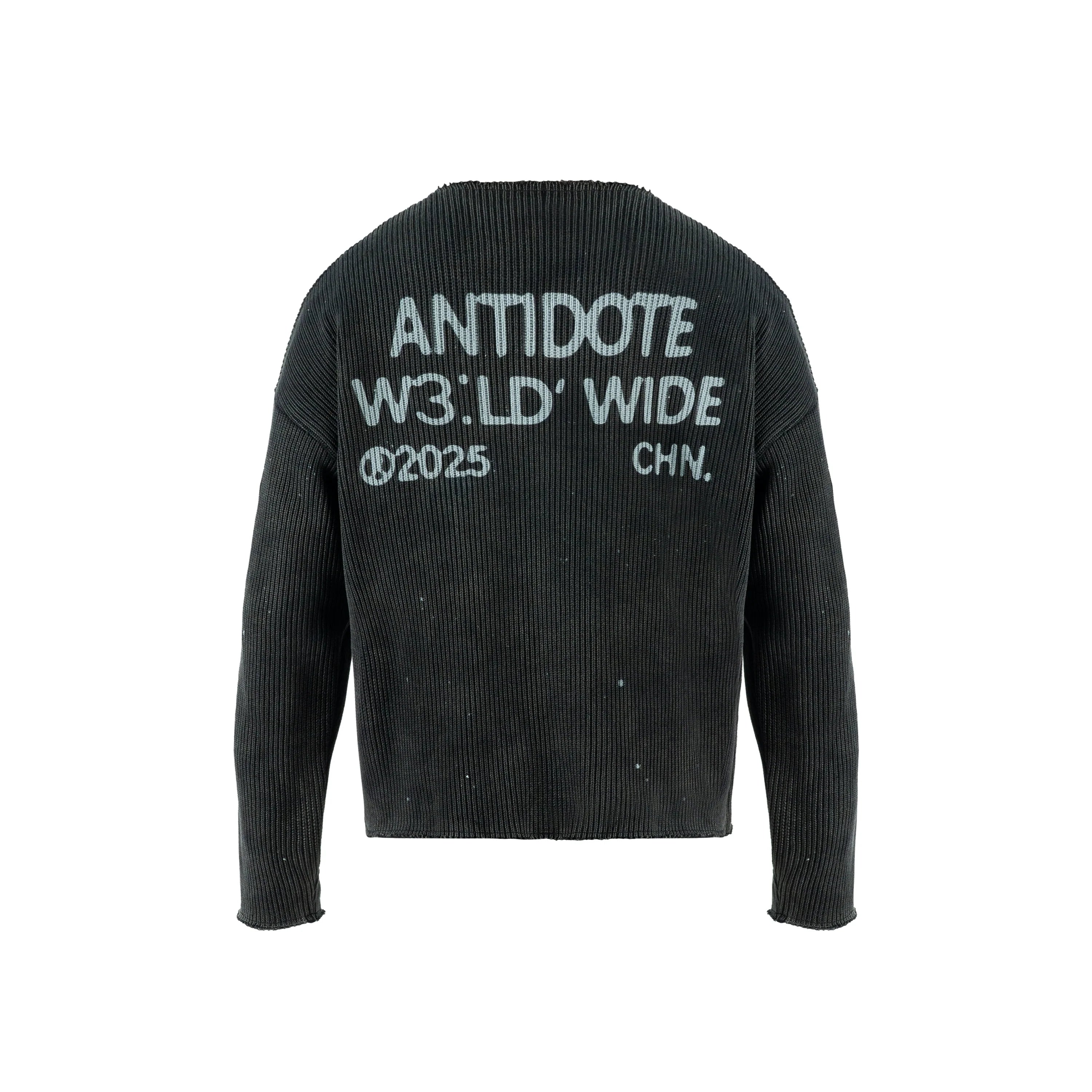 ANTIDOTE Striped Texture Washed Ink Splash Knit Sweater