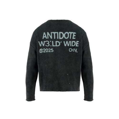 ANTIDOTE Striped Texture Washed Ink Splash Knit Sweater