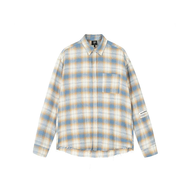 Achock Plaid Raw Hem Long Sleeved Shirt