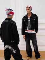 KARMANISTIC Diamond Studded Short Denim Jacket
