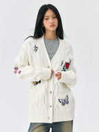 MEDM Floral Butterfly Embroidered Cable Knit Cardigan