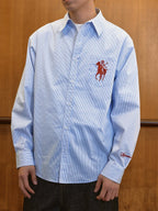 Harsh and Cruel Vintage Embroidered Striped Loose Long Sleeve Shirt
