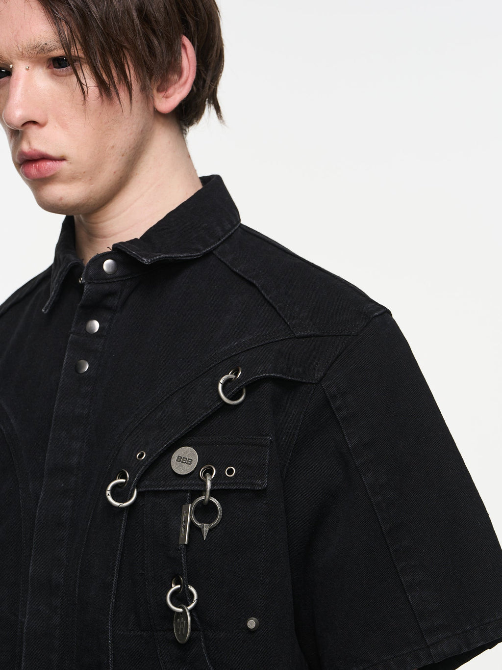 BLIND NO PLAN Metal Surround Fly Sleeve Short Sleeve Pocket Shirt