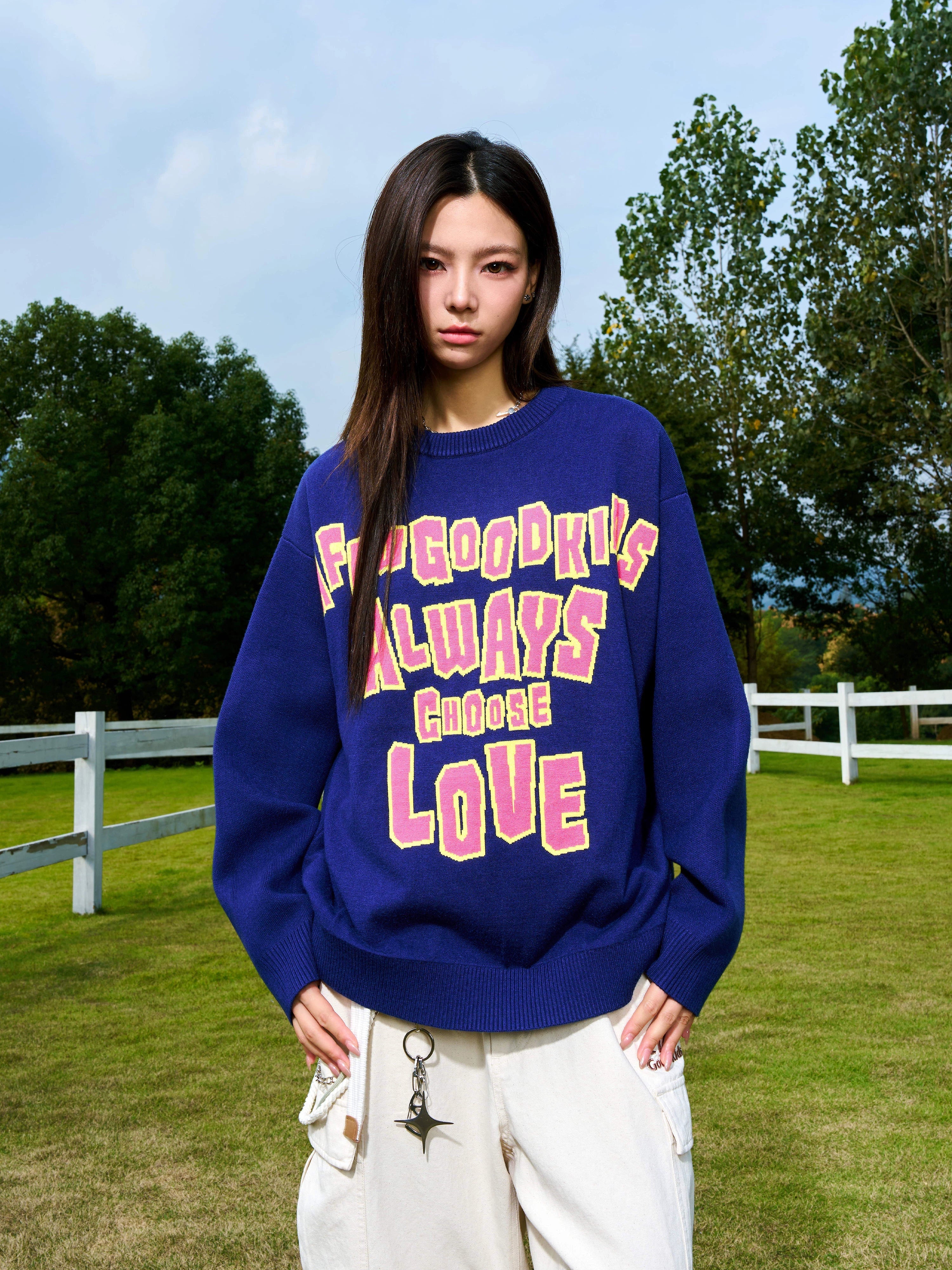 AFGK Slogan Letters Knit Sweater