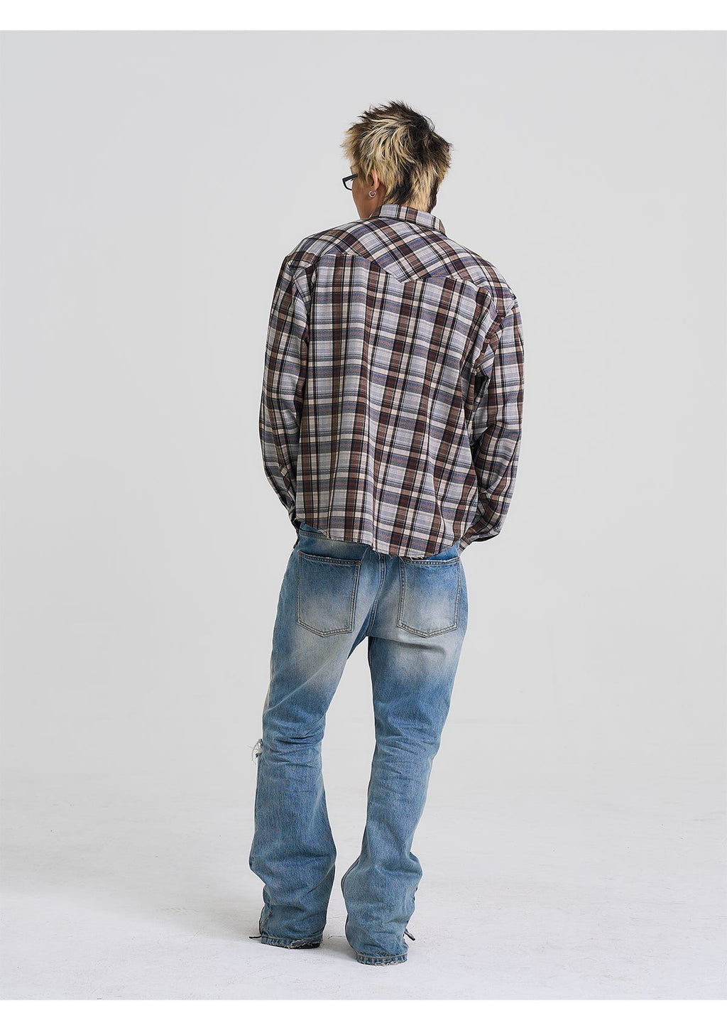EVILKNIGHT(EK) Washed Checkered Patch Distressed Jeans