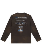 Harsh and Cruel Washed Destroyed Typography Printed Long Sleeve Tee