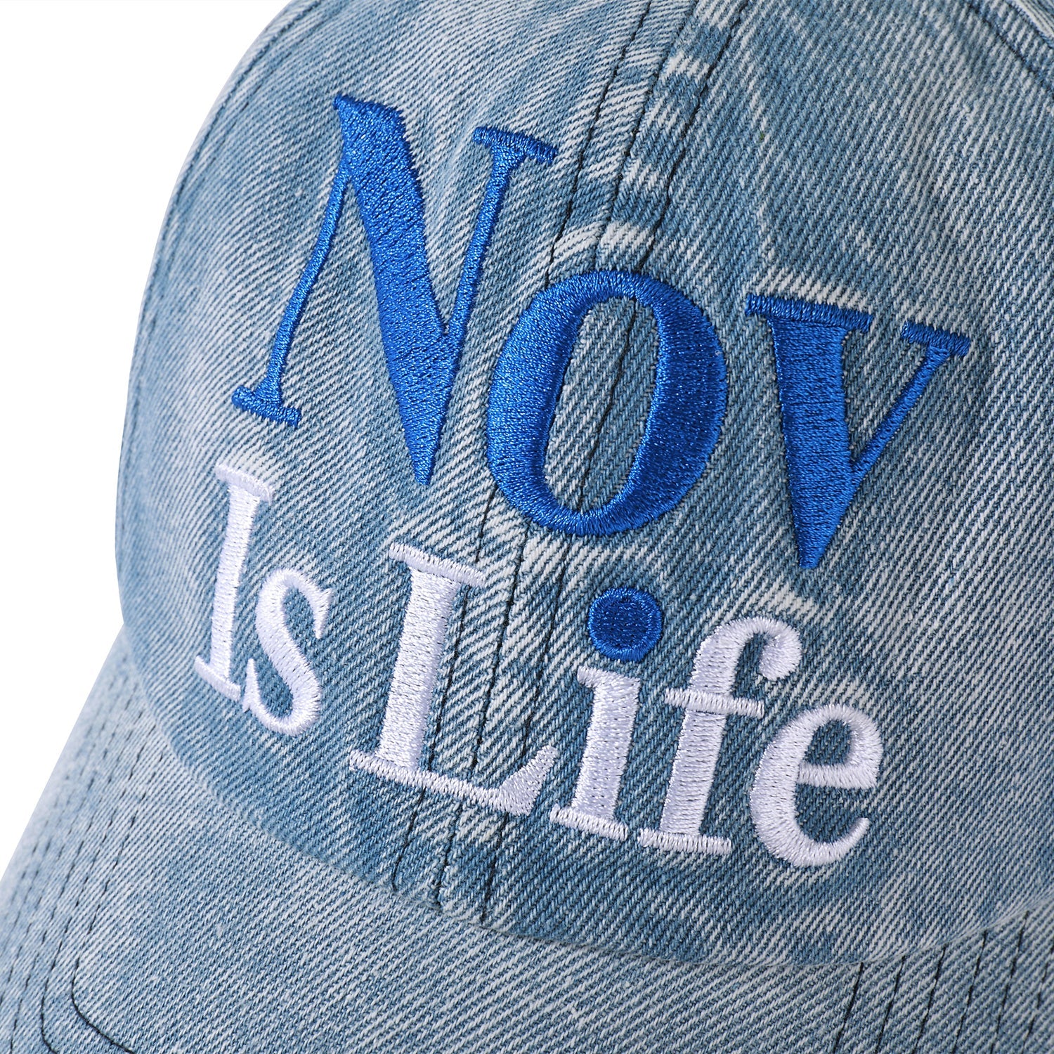 NOVACAM Washed Denim Nov Is Life Logo Embroidered Dad Hat