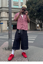 STEEPC Plaid Boxy Wide Short Sleeve Shirt