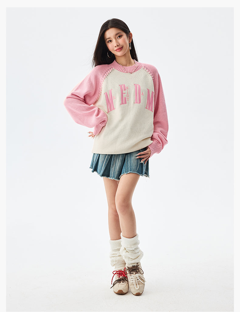 MEDM Color-Blocked Raglan Sleeve Knit Sweater