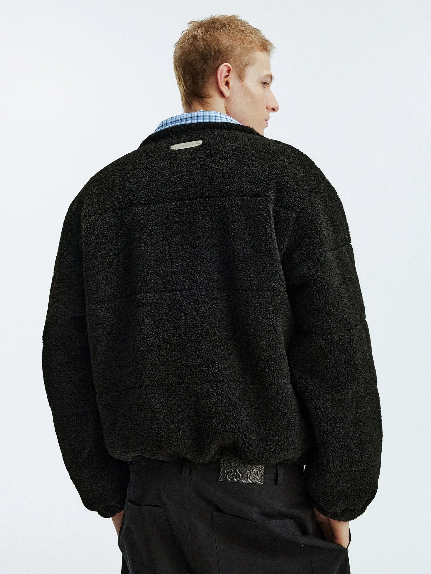 MEDM Plaid Trim Sherpa Short Jacket