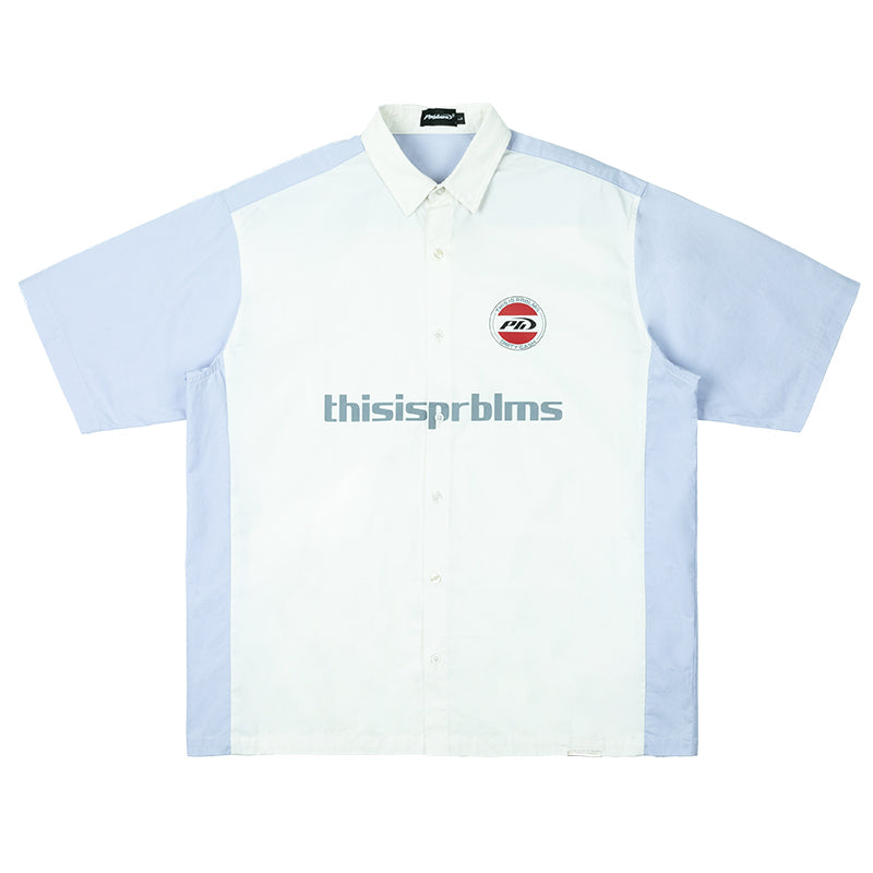 PRBLMS Contrast Color Stitching LOGO Short Sleeved Shirt