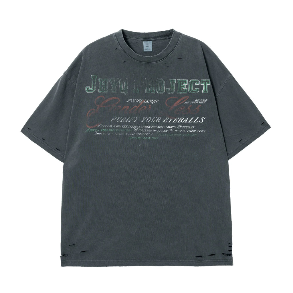 JHYQ Vintage Print Washed Distressed Tee