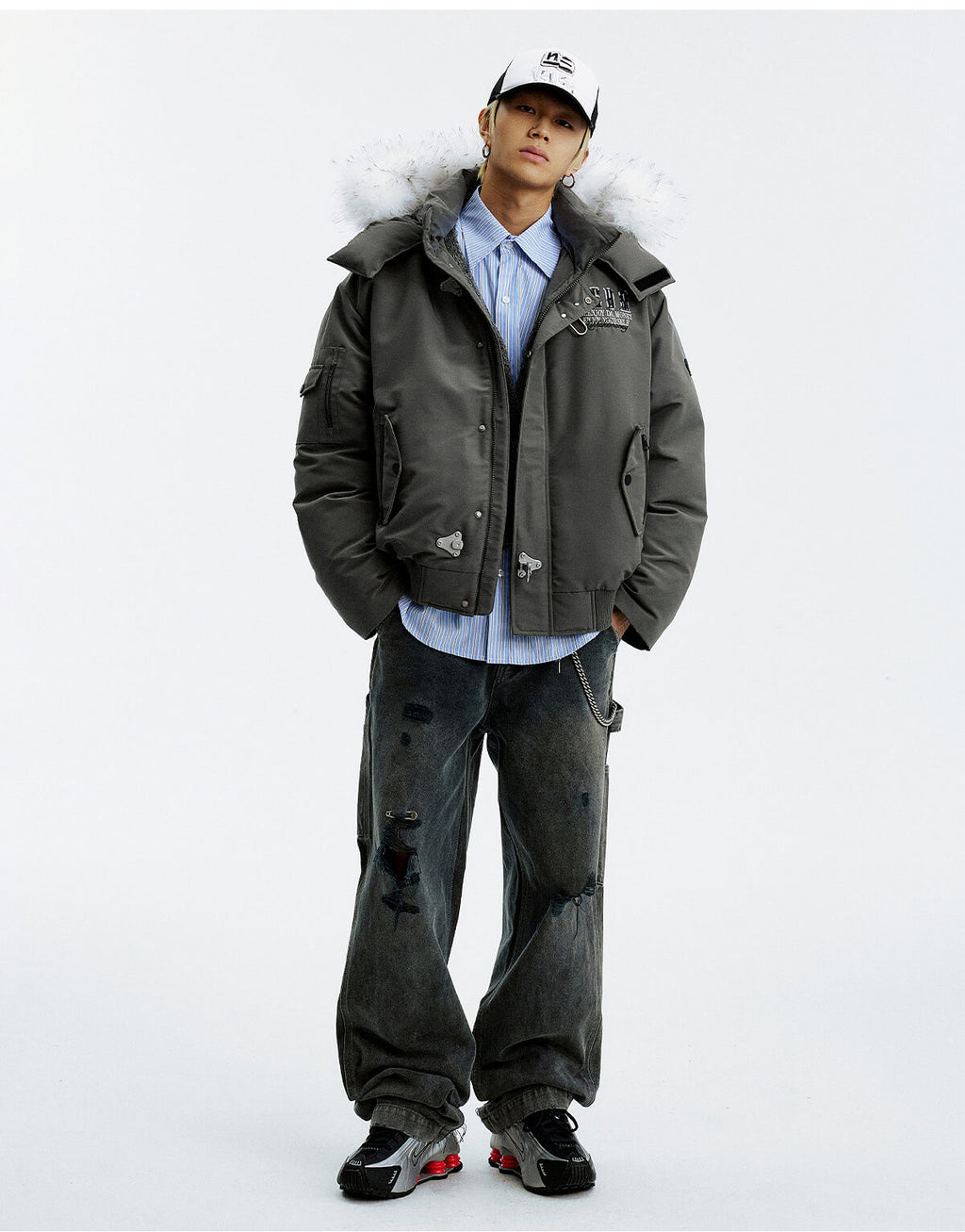 MEDM Detachable Fur Metal Snaps Down Jacket