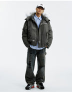 MEDM Detachable Fur Metal Snaps Down Jacket