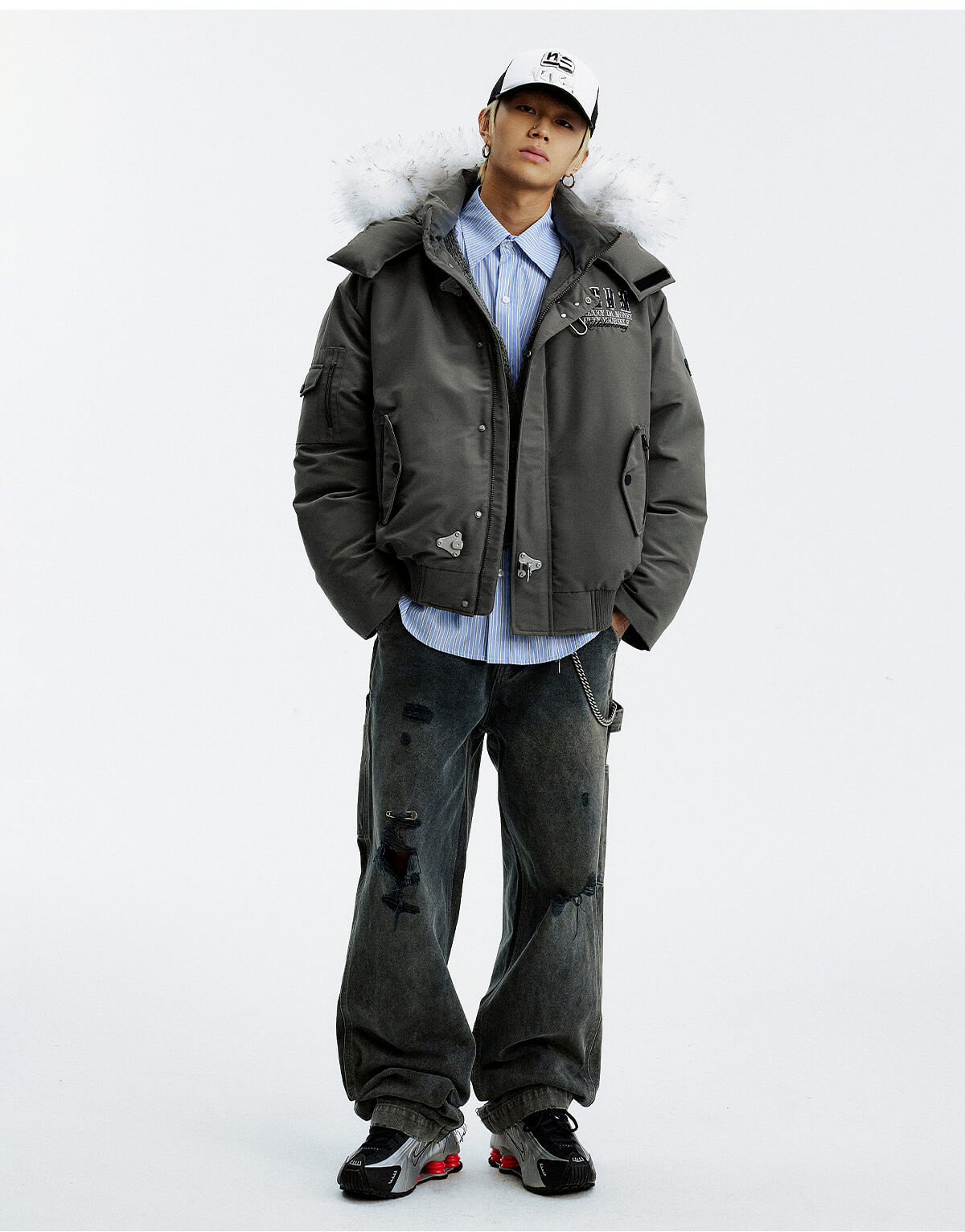 MEDM Detachable Fur Metal Snaps Down Jacket