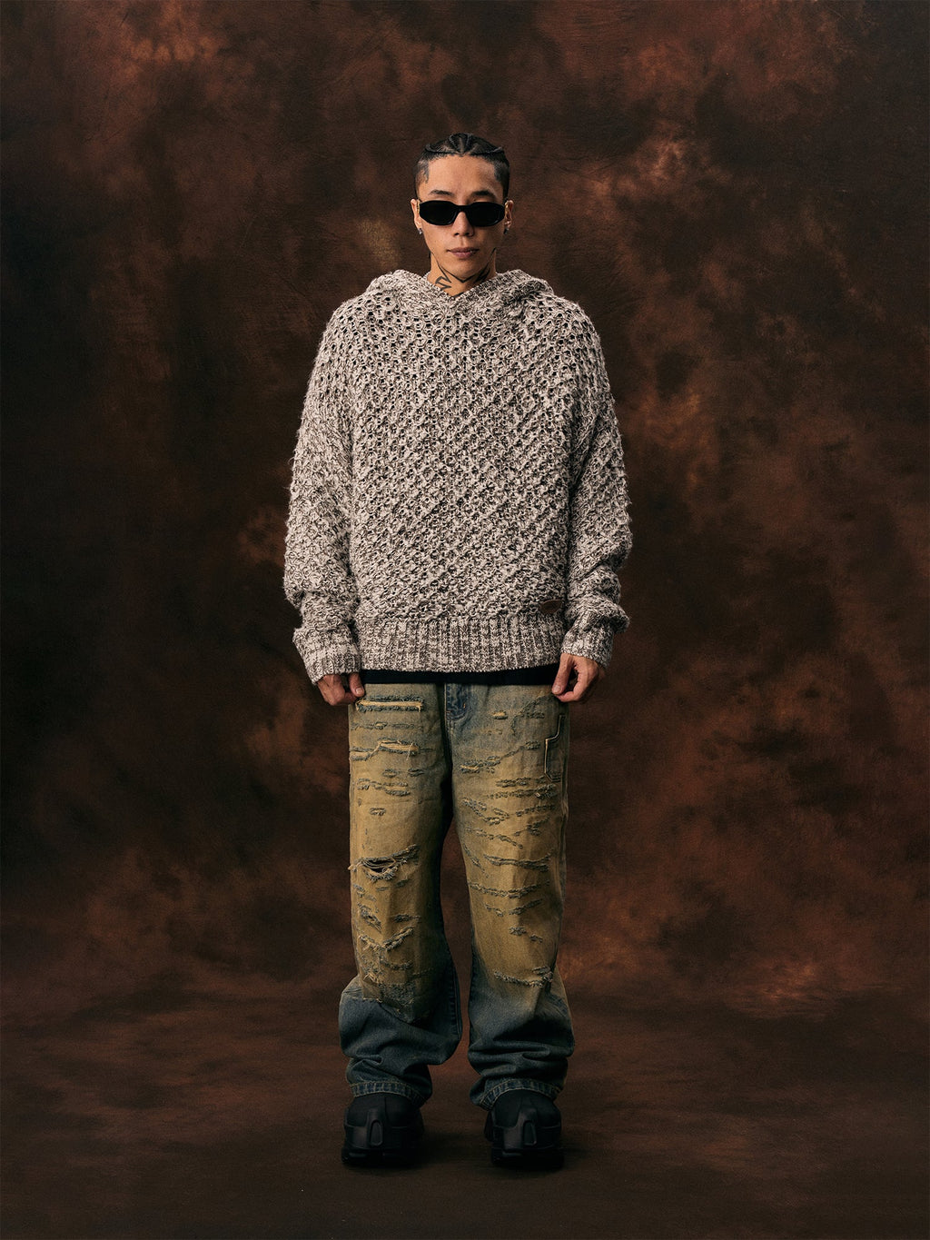 1807 Mixed Yarn Knit Hoodie