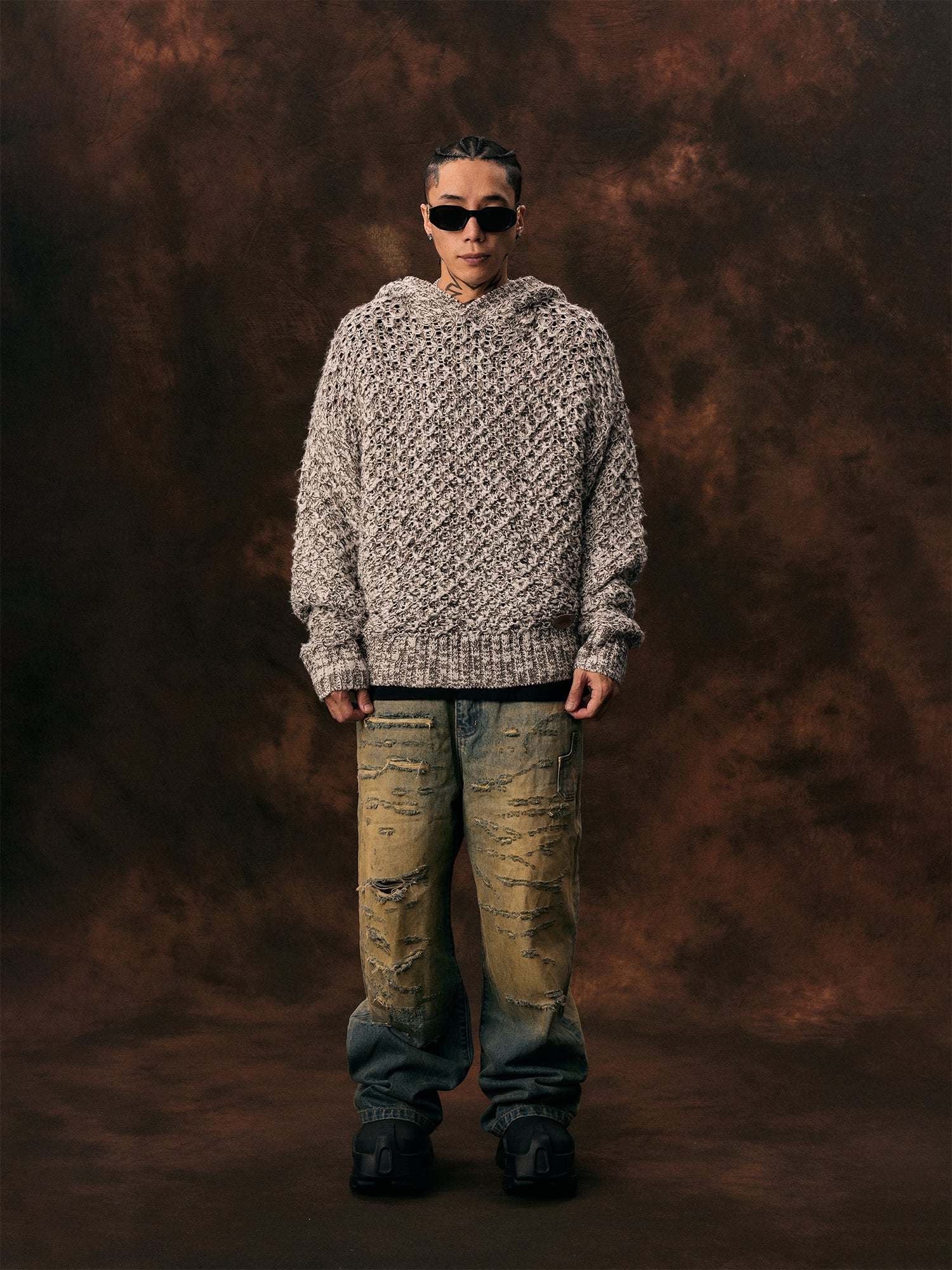 1807 Mixed Yarn Knit Hoodie