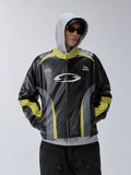 F2CE Color Block PU Leather Racing Jacket