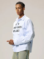 Remedy Letter Print Striped Long Sleeve Shirt