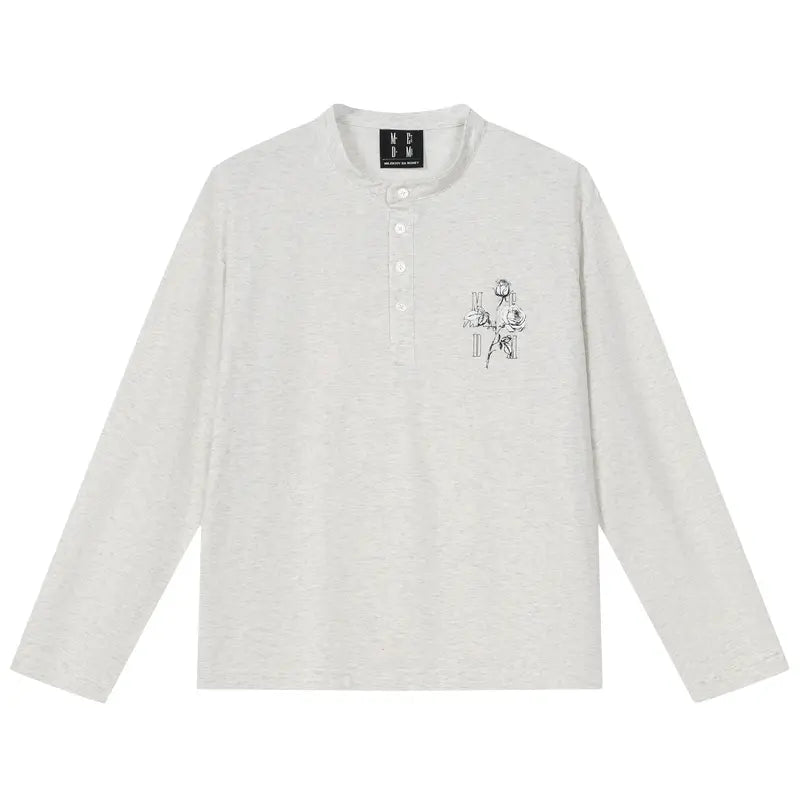MEDM Rose Print Henley Long Sleeve Tee