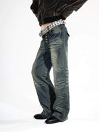Night Lab Studded Button Fly Whisker Washed Jeans