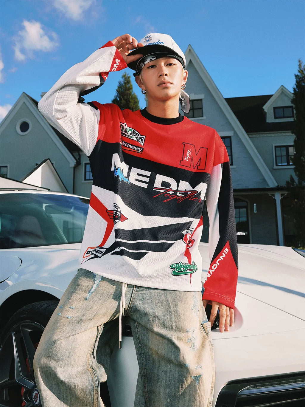 MEDM Biker Color Block Waffle Long Sleeve Jersey