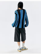 MEDM Multi Color Striped Open Knit Sweater