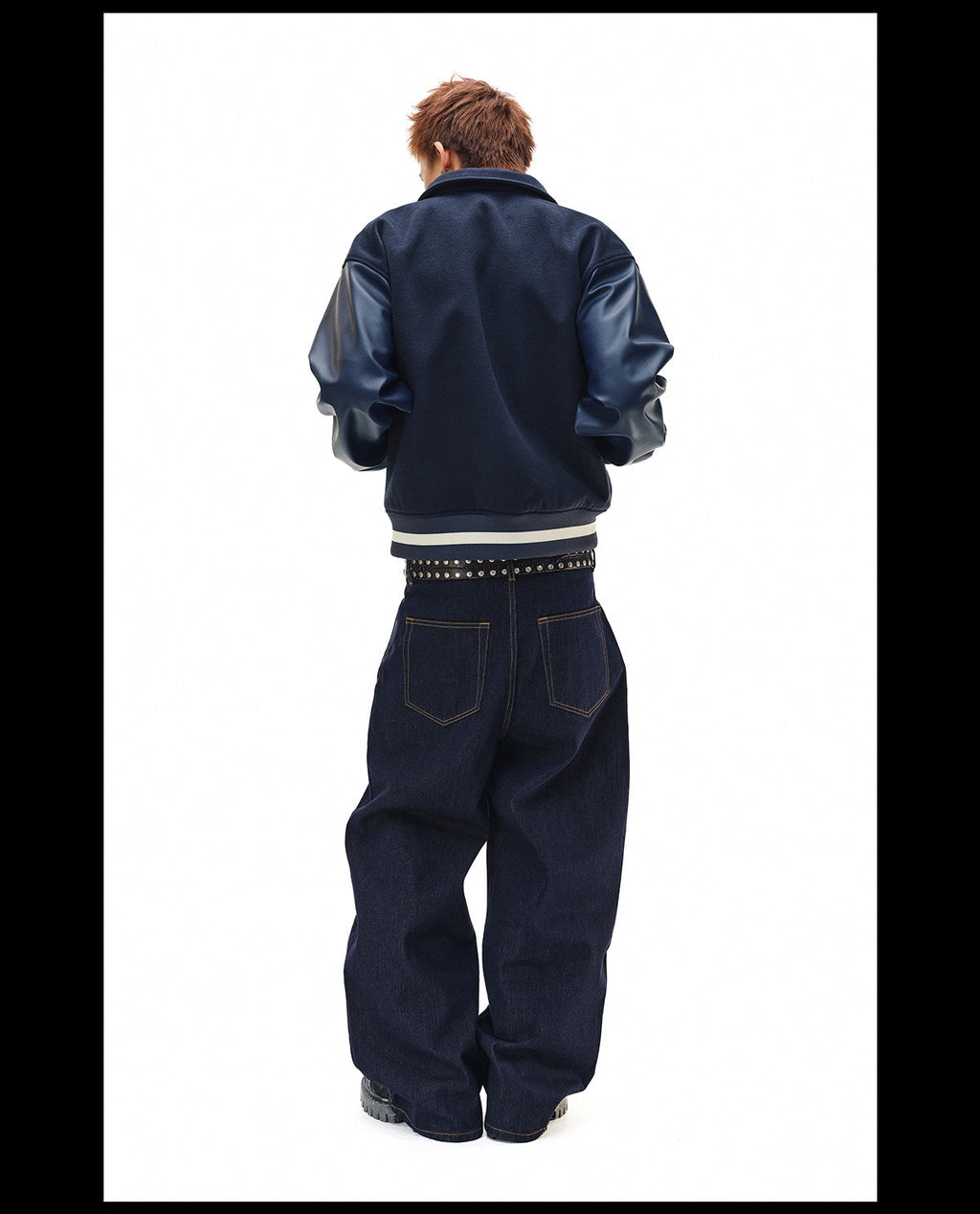 NOVACAM Navy Blue Short Basic Varsity Jacket