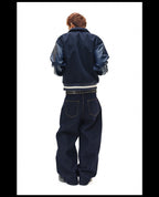 NOVACAM Navy Blue Short Basic Varsity Jacket
