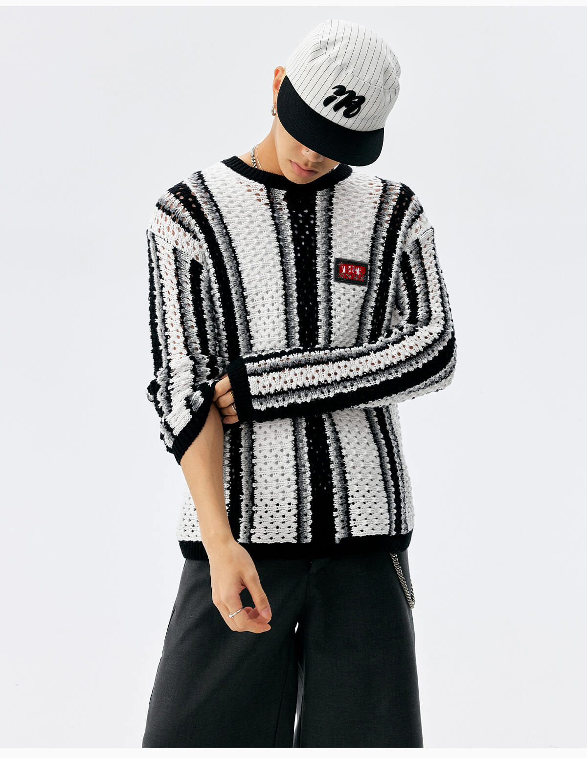 MEDM Multi Color Striped Open Knit Sweater