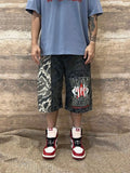 EVETS Washed Faded Camouflage Patchwork Shorts