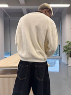 STEEPC Distressed Embroidered Wool Blend Knit Cardigan