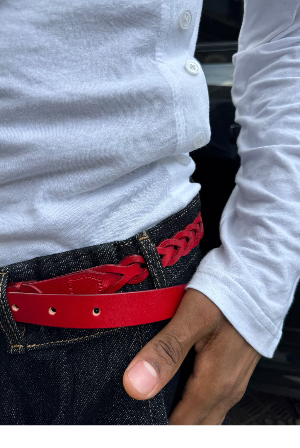 STEEPC Leather Braided Metal Buckle Belt