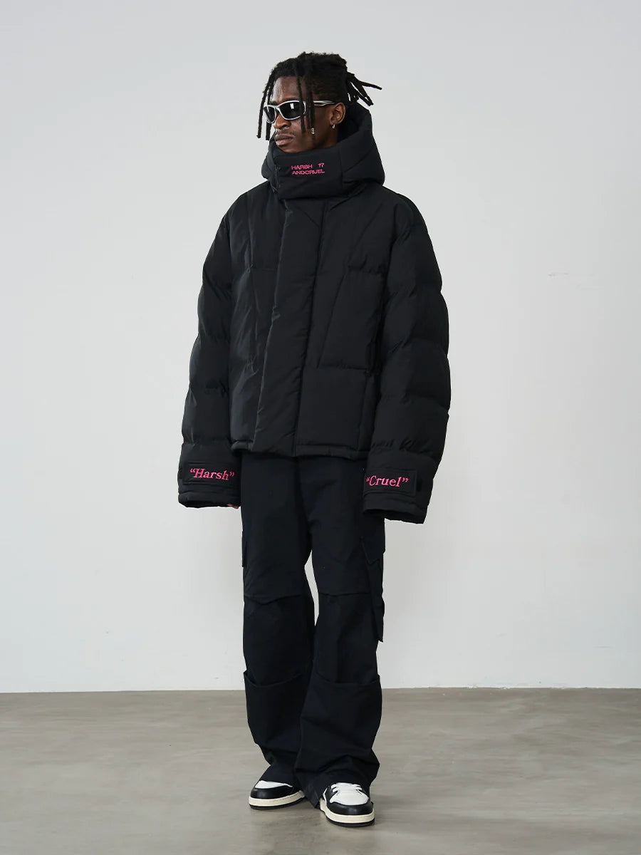 Harsh and Cruel Embroidered Logo Loose Sleeves Down Jacket