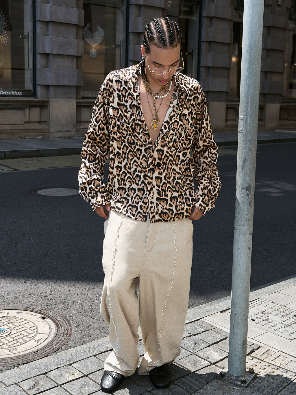 STEEPC Leopard Print Long Sleeve Shirt