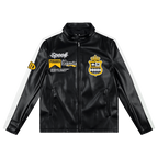 MEDM Striped Embroidered PU Leather Single Rider Jacket