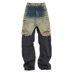 STEEPC Layered Design Washed Distressed Baggy Jeans