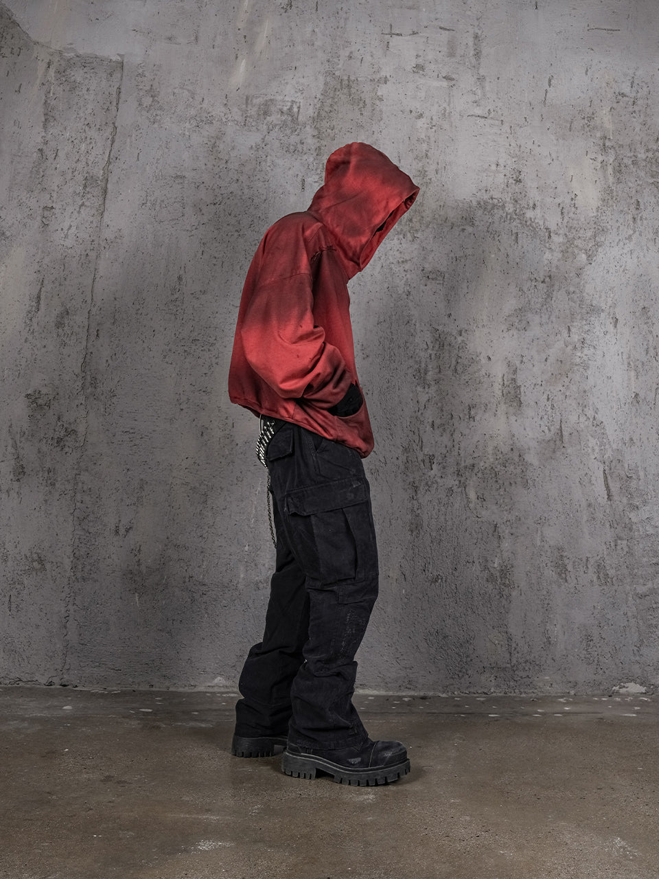 UNDERWATER Ashes Red Dirty Dye Old Deconstructed Destruction Hoodie
