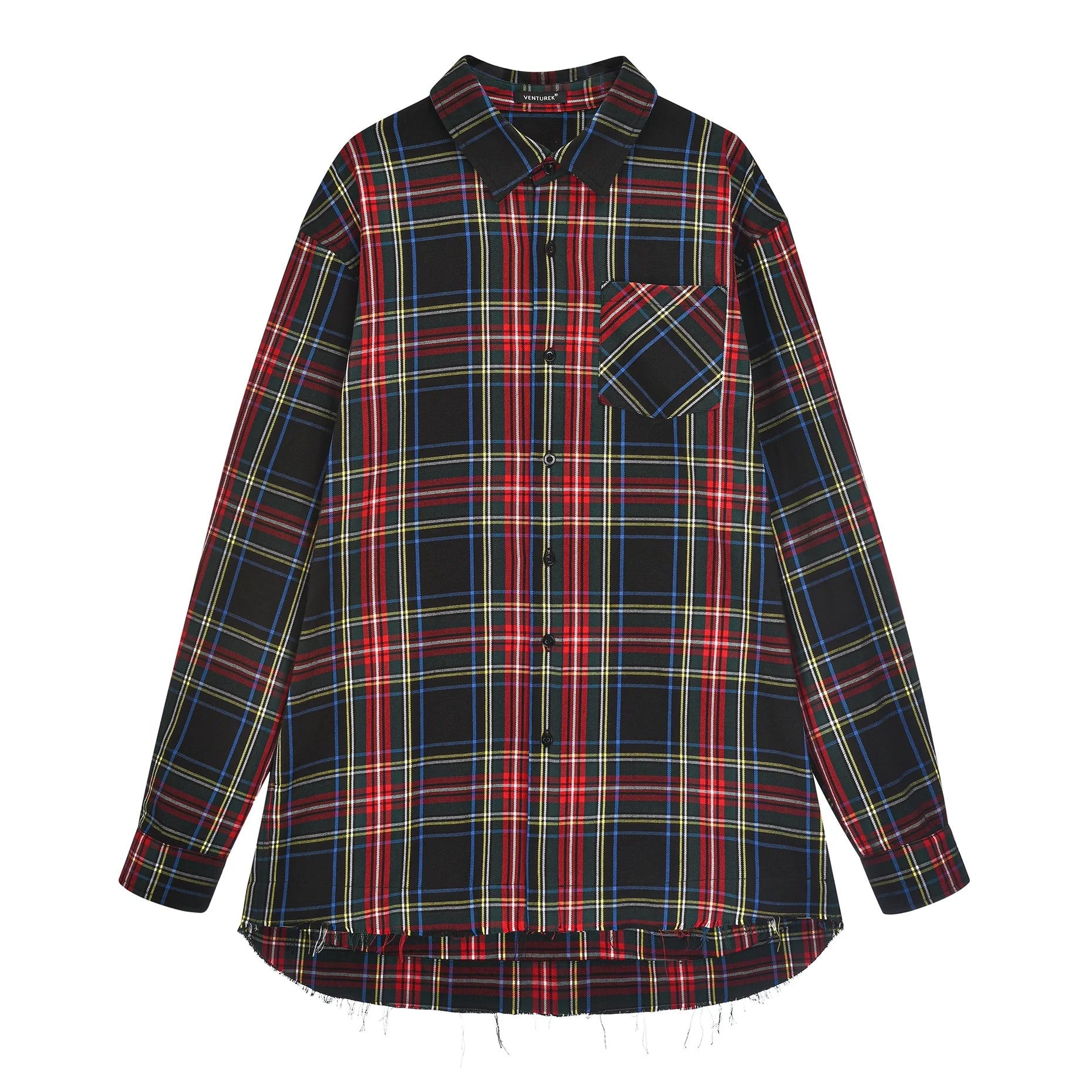 VENTUREK Tartan Check Patch Print Long Sleeve Shirt