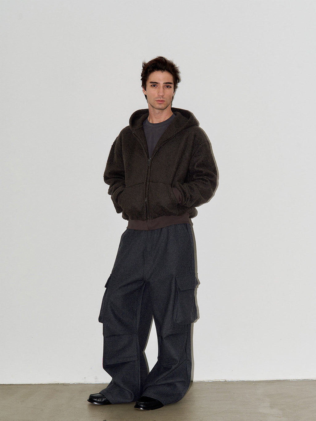 LIBERAFIT Wool Sherpa Hooded Zip Up Jacket