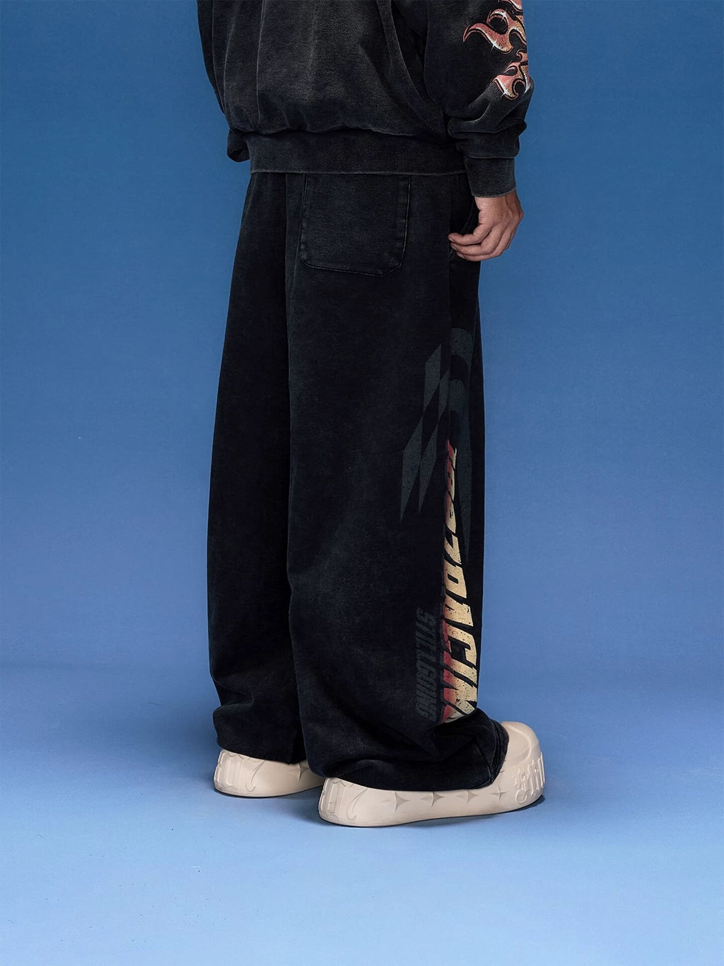 1807 Racing Graffiti Print Washed Baggy Sweatpants