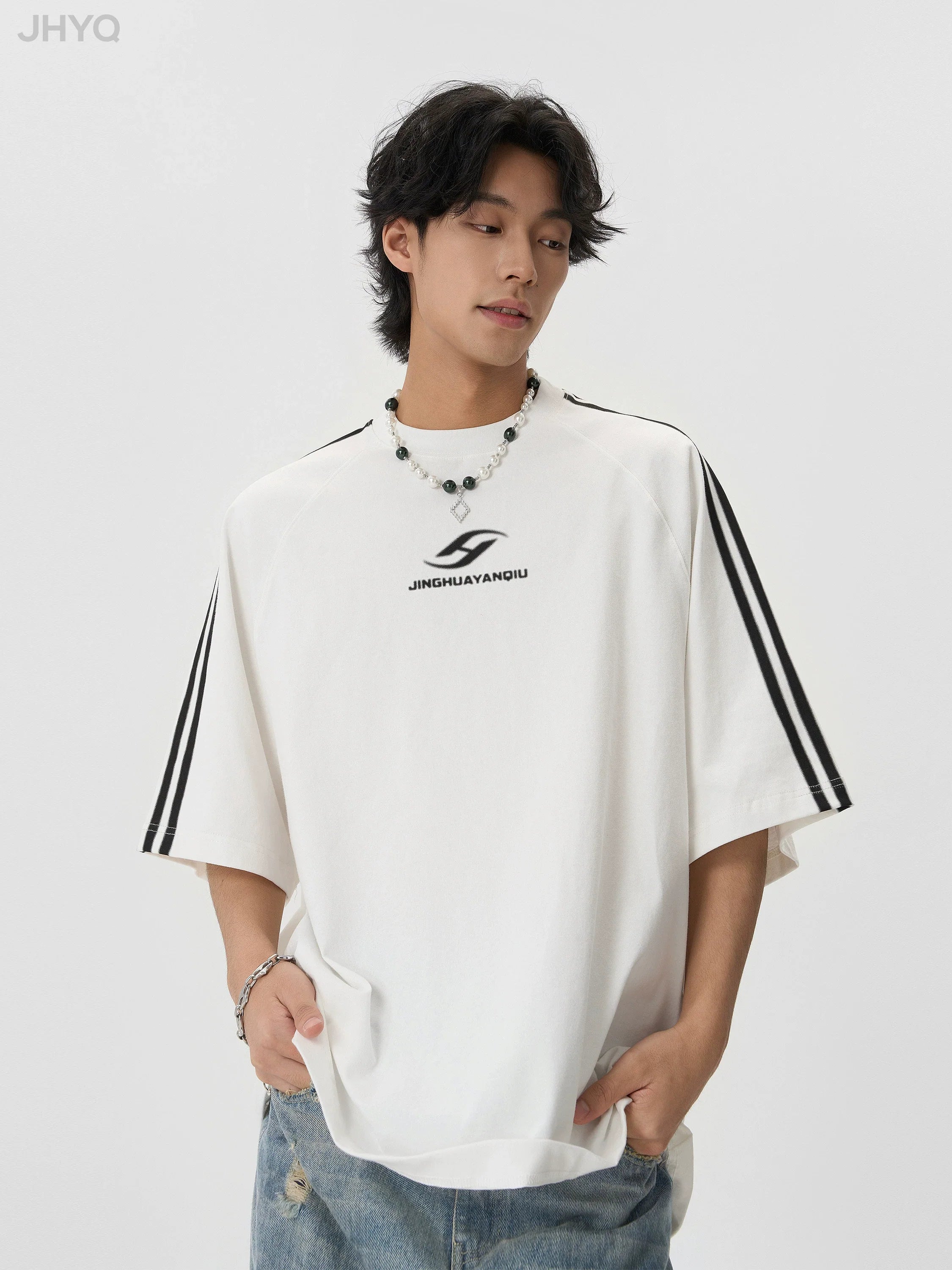 JHYQ Striped Shoulder Logo Printing Tee