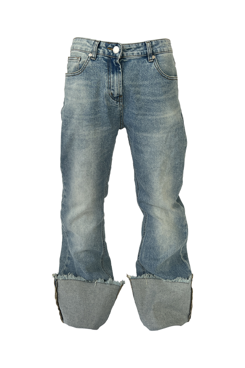 KARMANISTIC Cutoff Washed Flared Jeans