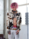 TGFCLUB Cow Print Faux Fur Leather Slim Fit Jacket