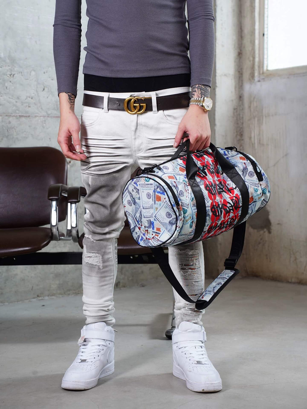TGFCLUB Graffiti Dollar Bill All Over Printed Duffle Bag
