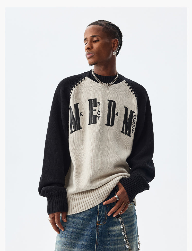 MEDM Color-Blocked Raglan Sleeve Knit Sweater